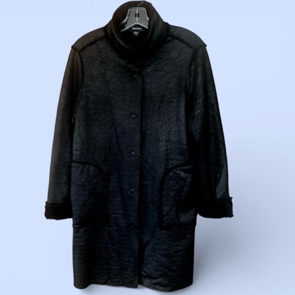Women's Faux Shearling Coat Karen Kane Sz‎ S Black EUC